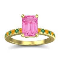 Pink Tourmaline Ring In 14k Yellow Gold With Citrine And Emerald Samicina Emerald Classic Ring