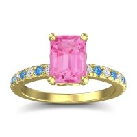 Pink Tourmaline Ring In 14k Yellow Gold With Lab Diamond And Swiss Blue Topaz Samicina Emerald Classic Ring