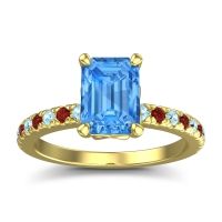 Swiss Blue Topaz Ring In 18k Yellow Gold With Aquamarine And Garnet Samicina Emerald Classic Ring