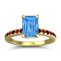 Swiss Blue Topaz Ring In 18k Yellow Gold With Black Onyx And Ruby Samicina Emerald Classic Ring