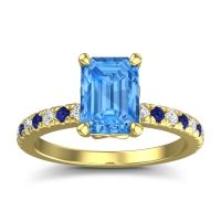 Swiss Blue Topaz Ring In 18k Yellow Gold With Lab Diamond And Blue Sapphire Samicina Emerald Classic Ring