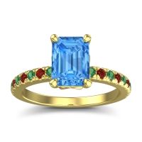 Swiss Blue Topaz Ring In 14k Yellow Gold With Emerald And Garnet Samicina Emerald Classic Ring