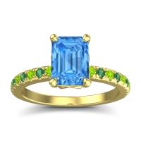 Swiss Blue Topaz Ring In 18k Yellow Gold With Peridot And Emerald Samicina Emerald Classic Ring