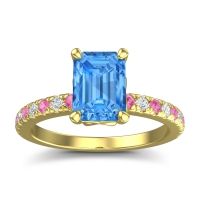 Swiss Blue Topaz Ring In 18k Yellow Gold With Pink Tourmaline And Lab Diamond Samicina Emerald Classic Ring
