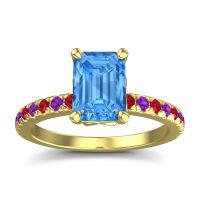 Swiss Blue Topaz Ring In 18k Yellow Gold With Ruby And Amethyst Samicina Emerald Classic Ring