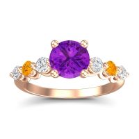 Amethyst Ring In 14K Rose Gold With Diamond And Citrine Kirita Round Classic Ring