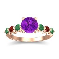 Amethyst Ring In 18K Rose Gold With Emerald And Garnet Kirita Round Classic Ring