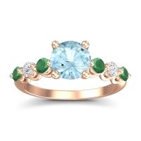 Aquamarine Ring In 14K Rose Gold With Emerald And Lab Diamond Kirita Round Classic Ring