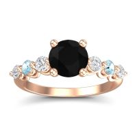Black Onyx Ring In 18K Rose Gold With Diamond And Aquamarine Kirita Round Classic Ring
