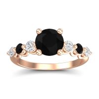 Black Onyx Ring In 18K Rose Gold With Diamond Kirita Round Classic Ring