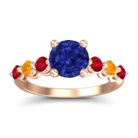 Lab Blue Sapphire Ring In 18K Rose Gold With Ruby And Citrine Kirita Round Classic Ring