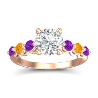 Lab Diamond Ring In 18K Rose Gold With Amethyst And Citrine Kirita Round Classic Ring