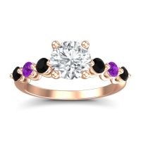Lab Diamond Ring In 18K Rose Gold With Black Onyx And Amethyst Kirita Round Classic Ring