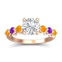 Lab Diamond Ring In 18K Rose Gold With Citrine And Amethyst Kirita Round Classic Ring