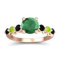 Emerald Ring In 18K Rose Gold With Black Onyx And Peridot Kirita Round Classic Ring