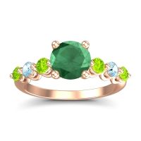 Emerald Ring In 18K Rose Gold With Peridot And Aquamarine Kirita Round Classic Ring