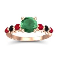 Emerald Ring In 18K Rose Gold With Ruby And Black Onyx Kirita Round Classic Ring