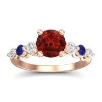 Garnet Ring In 18K Rose Gold With Diamond And Blue Sapphire Kirita Round Classic Ring