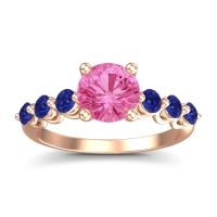 Pink Tourmaline Ring In 14K Rose Gold With Blue Sapphire Kirita Round Classic Ring