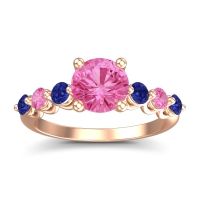 Pink Tourmaline Ring In 18K Rose Gold With Blue Sapphire Kirita Round Classic Ring