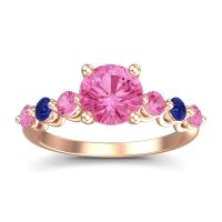 Pink Tourmaline Ring In 18K Rose Gold With Blue Sapphire Kirita Round Classic Ring