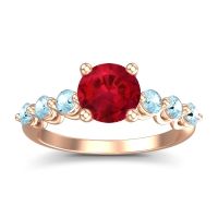 Ruby Ring In 18K Rose Gold With Aquamarine Kirita Round Classic Ring