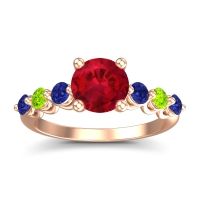 Ruby Ring In 18K Rose Gold With Blue Sapphire And Peridot Kirita Round Classic Ring