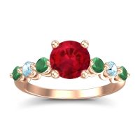 Ruby Ring In 18K Rose Gold With Emerald And Aquamarine Kirita Round Classic Ring