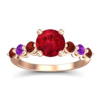 Ruby Ring In 14K Rose Gold With Garnet And Amethyst Kirita Round Classic Ring