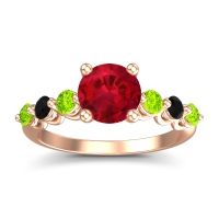 Ruby Ring In 14K Rose Gold With Peridot And Black Onyx Kirita Round Classic Ring