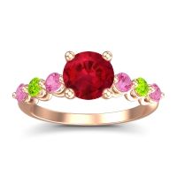 Ruby Ring In 14K Rose Gold With Pink Tourmaline And Peridot Kirita Round Classic Ring