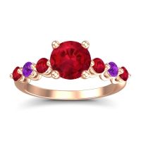 Ruby Ring In 18K Rose Gold With Amethyst Kirita Round Classic Ring