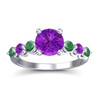 Amethyst Ring In Platinum With Emerald Kirita Round Classic Ring
