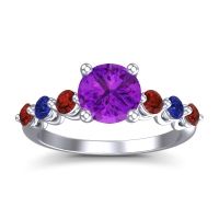 Amethyst Ring In Platinum With Garnet And Blue Sapphire Kirita Round Classic Ring