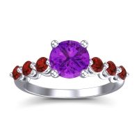 Amethyst Ring In Palladium With Garnet Kirita Round Classic Ring