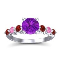 Amethyst Ring In Palladium With Garnet And Pink Tourmaline Kirita Round Classic Ring