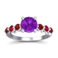 Amethyst Ring In Palladium With Garnet And Ruby Kirita Round Classic Ring