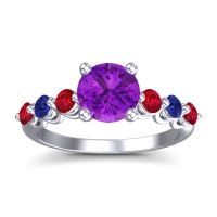 Amethyst Ring In Platinum With Ruby And Blue Sapphire Kirita Round Classic Ring
