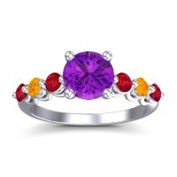 Amethyst Ring In Palladium With Ruby And Citrine Kirita Round Classic Ring