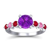 Amethyst Ring In Palladium With Ruby And Pink Tourmaline Kirita Round Classic Ring