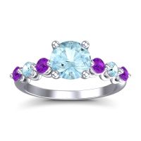 Aquamarine Ring In 18k White Gold With Amethyst Kirita Round Classic Ring