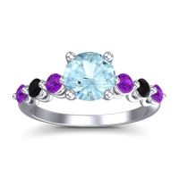 Aquamarine Ring In Platinum With Amethyst And Black Onyx Kirita Round Classic Ring