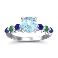 Aquamarine Ring In Platinum With Blue Sapphire And Emerald Kirita Round Classic Ring