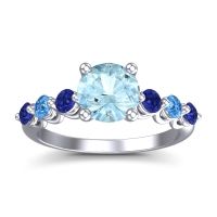 Aquamarine Ring In 14k White Gold With Blue Sapphire And Swiss Blue Topaz Kirita Round Classic Ring