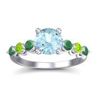 Aquamarine Ring In 14k White Gold With Emerald And Peridot Kirita Round Classic Ring