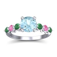 Aquamarine Ring In Platinum With Emerald And Pink Tourmaline Kirita Round Classic Ring