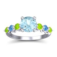 Aquamarine Ring In Platinum With Peridot And Swiss Blue Topaz Kirita Round Classic Ring