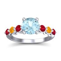 Aquamarine Ring In 14k White Gold With Ruby And Citrine Kirita Round Classic Ring