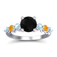 Black Onyx Ring In Palladium With Aquamarine And Citrine Kirita Round Classic Ring