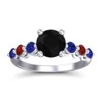 Black Onyx Ring In Palladium With Blue Sapphire And Garnet Kirita Round Classic Ring